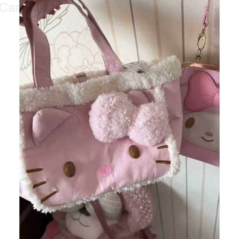 Sanrio Kawaii Hello Kitty Plush Bag Cartoon Soft Stuff Handbag Women Tote Shoulder Bags Fashion Casual Y2k Large Capacity Plushies Bag H251216