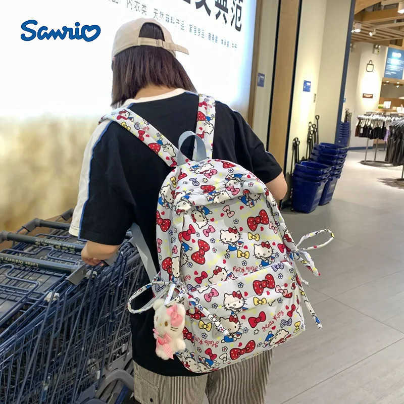 Sanrio New Kitty Printed Backpack Large-capacity Student Schoolbag Zipper Shoulders Bag Leisure Waterproof Y2k Girl Gifts H251216