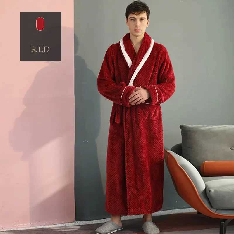 Winter Couple Flannel Robe Sets Lovers Solid Thicken Bathrobe Gown Nightwear with Pockets Intimate Lingerie Cozy Home Clothing C251216