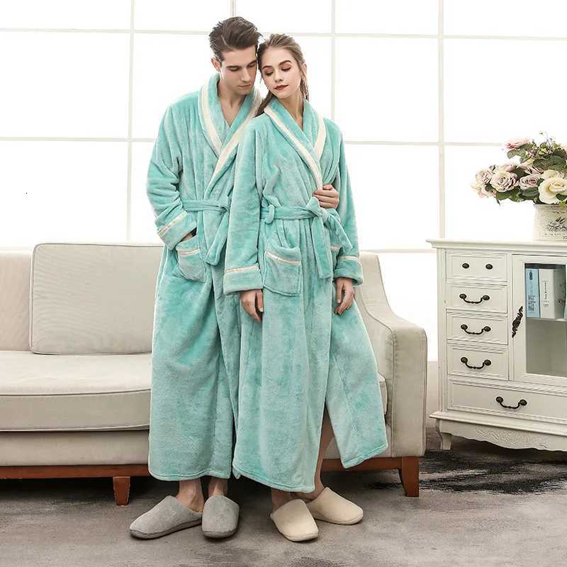 Autumn Winter Couple Flannel Nightwear Winter Thicken Warm Soft Robe Gown Sleepwear Women Men Coral Kimono Bathrobe Gown C251216
