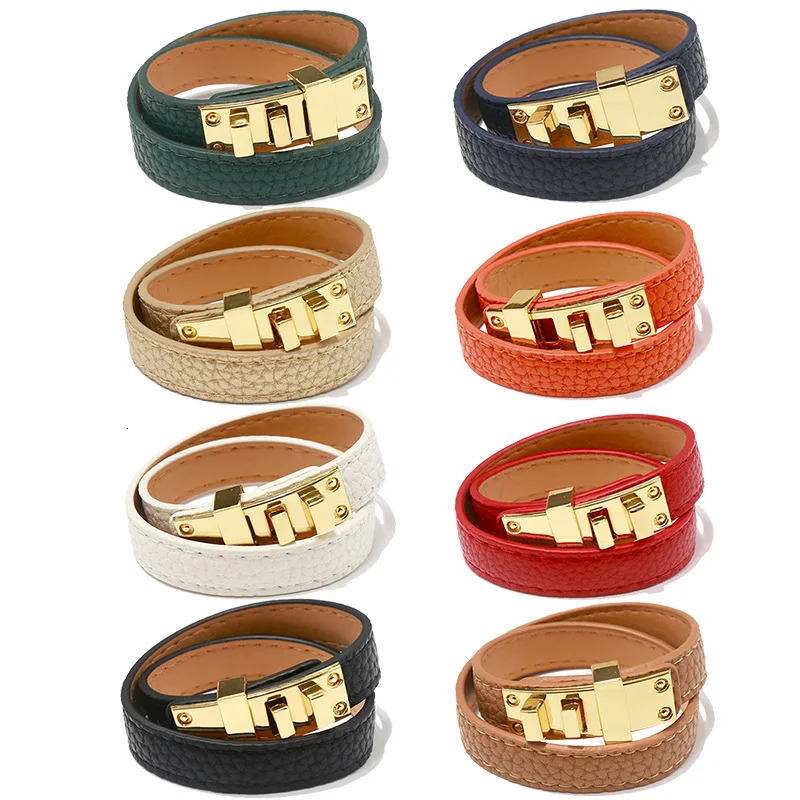 High Quality 8 Color Style Double Layer PU Leather Steel Buckle Bracelet For Men Women Jewelry Gift251212