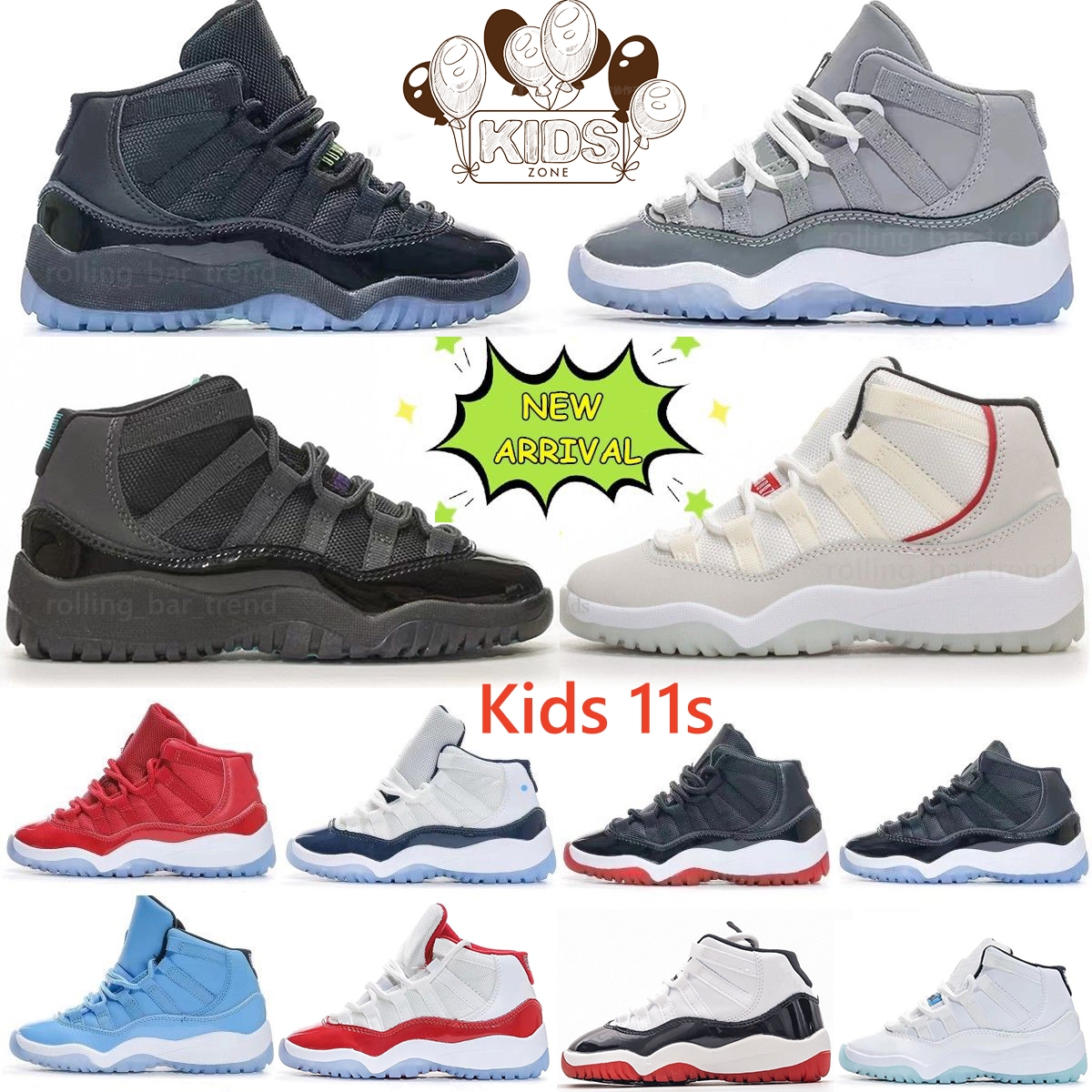 11s Kids shoes gamma blue Basketball shoes Space 11 Kid Cool Grey Jam Bred Concords Youth fashion Boys Sneakers Children Boy Girl White Athletic Toddlers size 25-35
