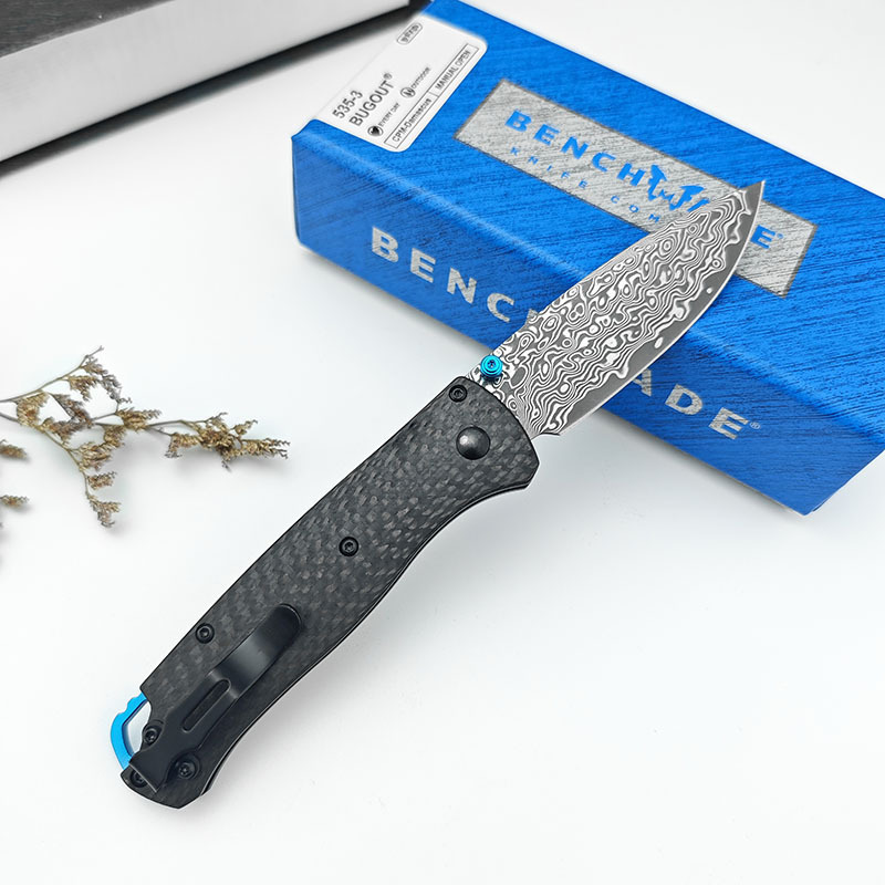 Outdoor high hardness butterfly carbon fiber handle Damascus blade folding EDC portable pocket knife