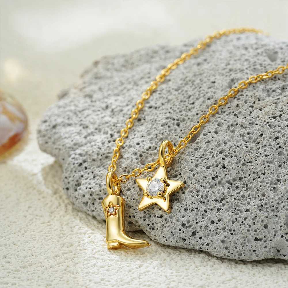 Stainless steel 18K gold-plated zirconium inlaid denim boots star pendant necklace vintage art neutral personality necklace t M251216