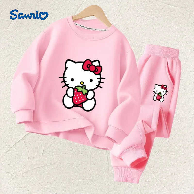 Sanrio Autumn Baby Girl Clothes Set Children Hello Kitty Cartoon Print Sweatshirt and Pants Two Pieces Suit Long Sleeved Suit H251216