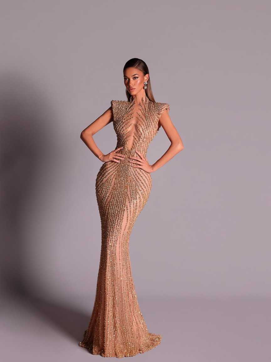 Vintage High Neck Sleeveless Evening Dresses Shiny Sequined Lace Mermaid Prom Dress Customized Floor Length Party Gown