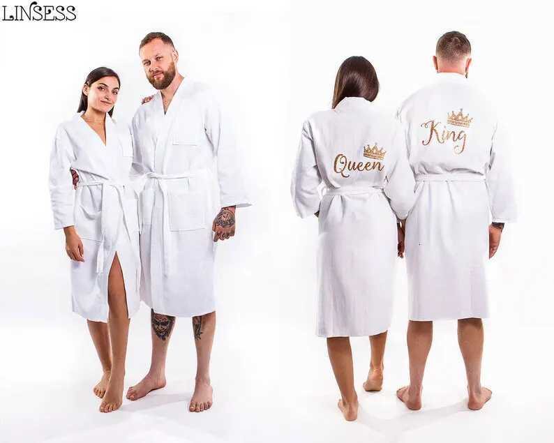 Waffled Cotton Bathrobes Set for Couple 2pc Mr and Mrs Bath Robes Winter King Queen Waffle White Bathing Robe 2023 Unisex Kimono C251216