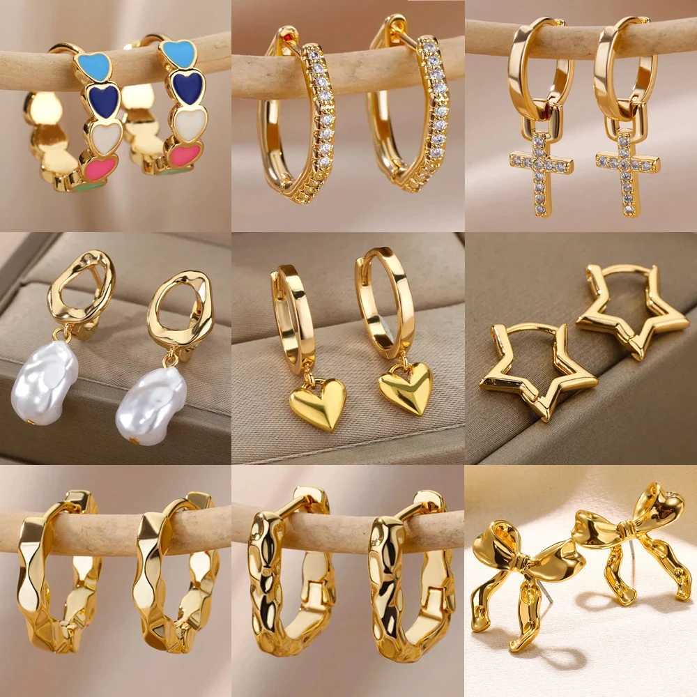 Heart Stainless Steel Earrings for Women Zircon Gold Color Hoop Earring Aesthetic Waterproof Ear Piercing Jewelry Accessories G251216