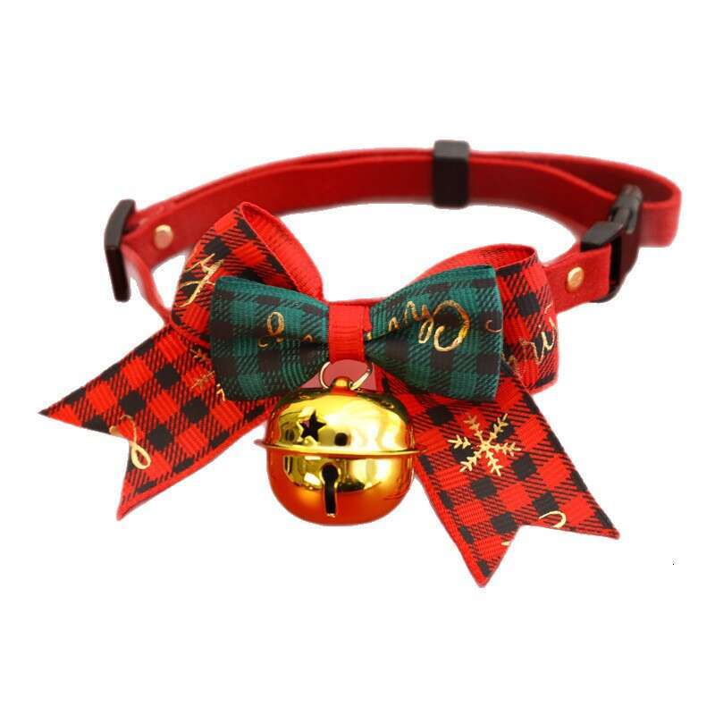 Christmas Pet Cartoon Collar Bell Bow & Cat Dog Necklace Red Green Cute Decoration