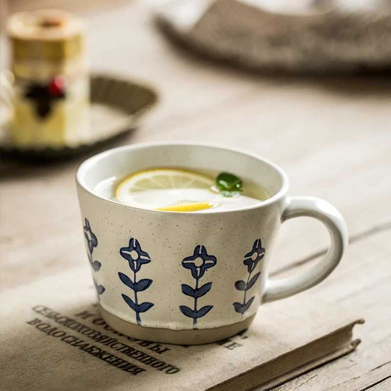Artistic Hand-painted Small Flower Coarse Pottery Cup Ceramic g Coffee Cup Off Drinking Cup H251215