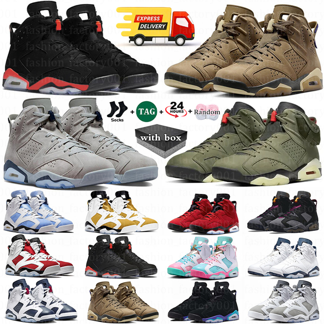 With Box 6 6s Mens Basketball Shoes Reverse Black Infrared Aqua Toro Bravo Yellow Ochre Georgetown Metallic Silver UNC Oreo British Khaki Midnight Navy Sport Sneaker