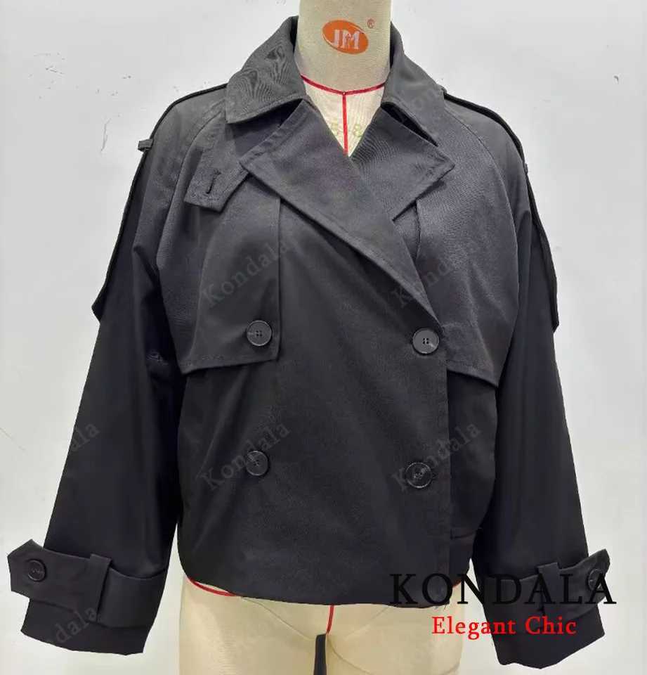 KONDALA Women Fall Elegant Trench Coat Double-Breasted Short Windbreaker 2025 Spring Autumn High Street Commute Lady CoatT251216