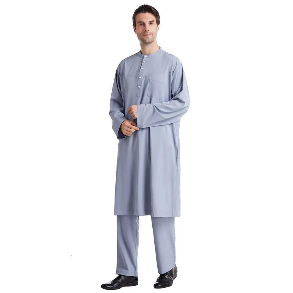 Men Jubba Thobe Muslim Two Pieces Set For Male Pakistan Dubai Saudi Abaya Prayer Islamic Clothing Worship Suit Arabic Ramadan W251216