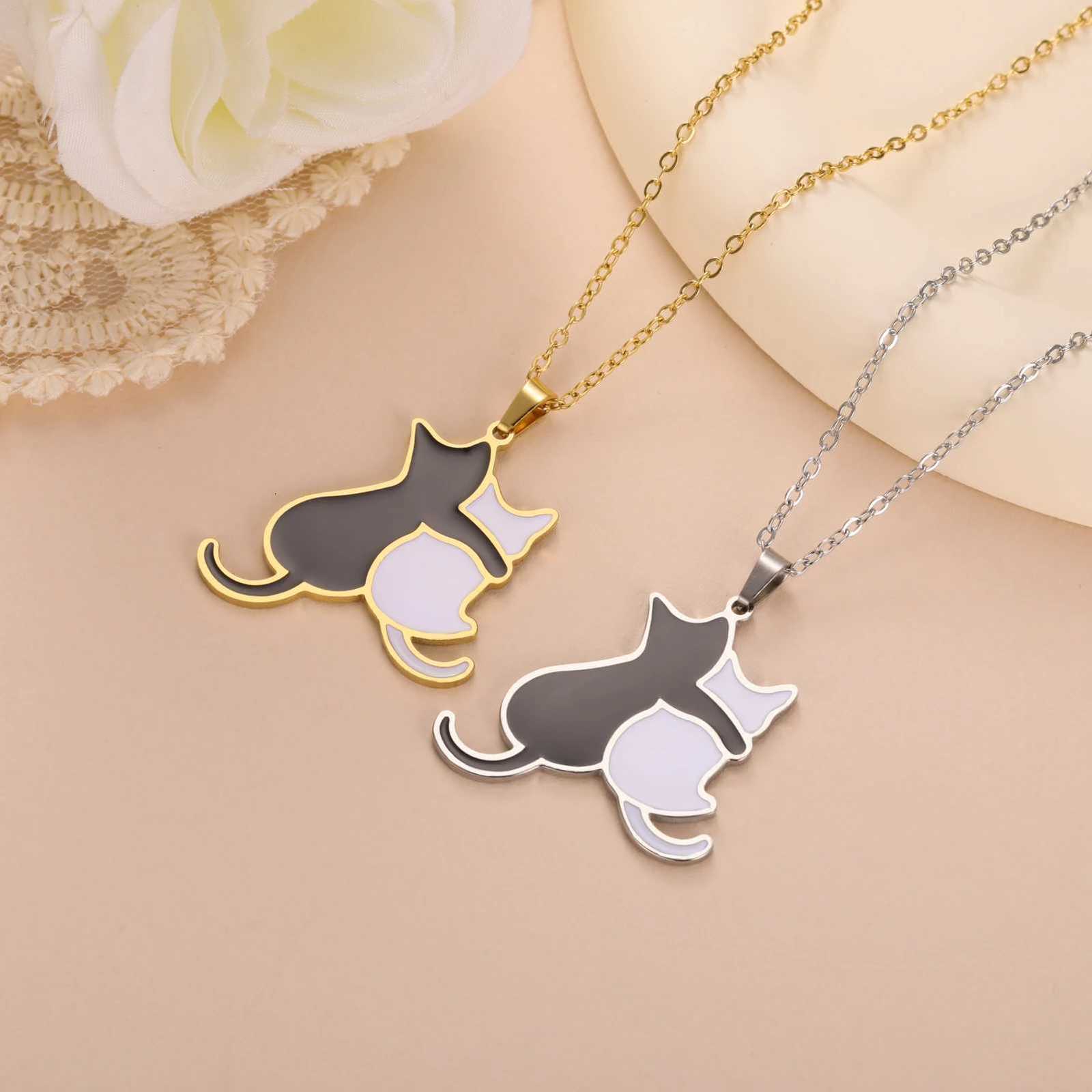 Cute Cat and Dog Pendant Necklace Stainless Steel Womens Pet Cat and Dog Pendant Couple Valentines Day Mothers Day Jewelry M251216
