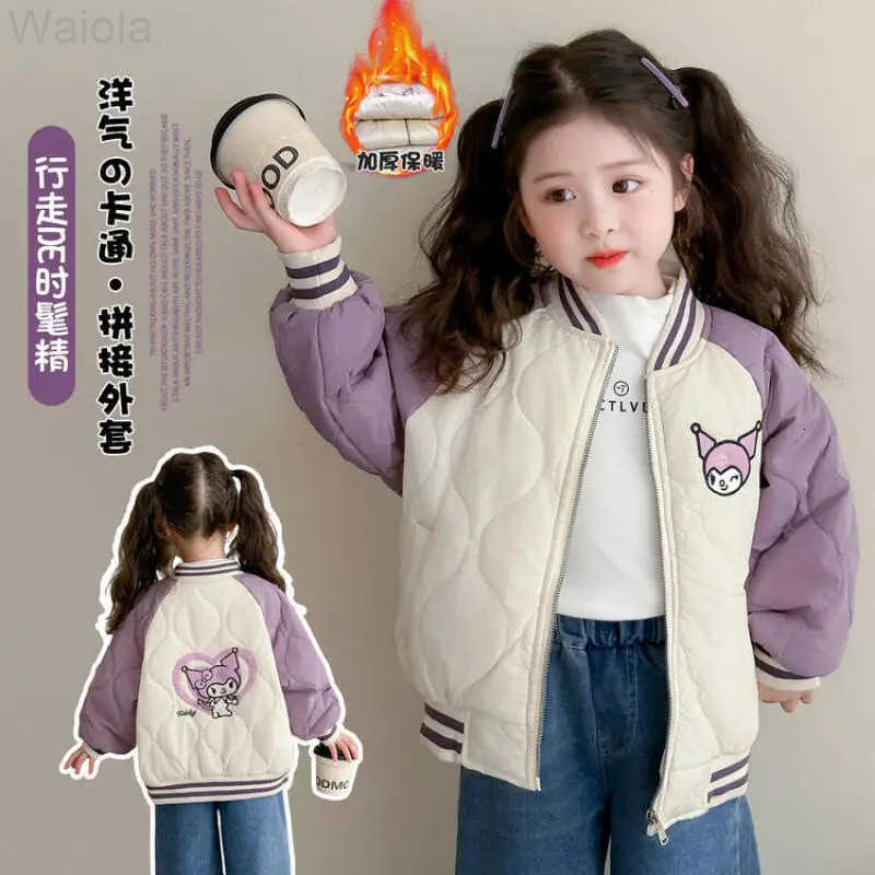 Sanrio Kuromi Cotton-Padded Jacket Girl Winter Coat Tops Baseball Jersey Child Kawaii Anime Cartoon Fashion New Casual Clothing H251216