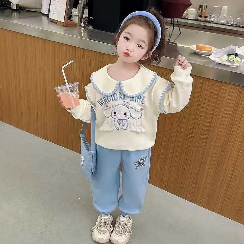 Sanrio Autumn Kid Girls Clothes Set Mandarin Collar Sweatshirts Pullover Top and Pants Bottom 2 Pieces Suit Children Girl Sweet Outfits H251216