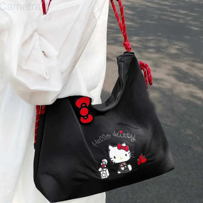 Sanrio Hello Kitty Vintage Black Handbag Y2K Style for Women Hot Girl Handbag Tote Bag Makeup Storage Bag Trend Tote Gift H251216