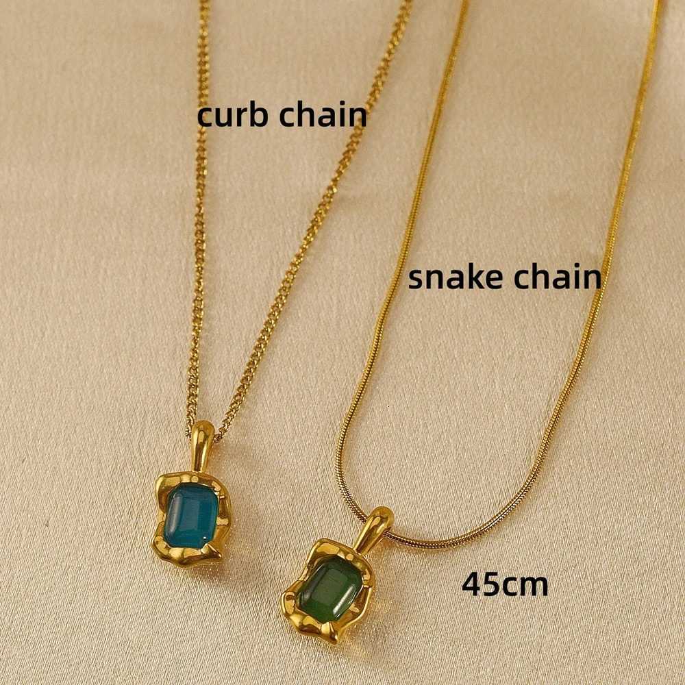 Gems titanium steel necklace women with curb chain or snake chain stainless steel cats eye stone plated 18K gold jewelry M251216
