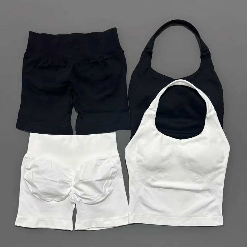 2 Pieces Shorts Yoga Set Women Backless Halter Tops High Waist Seamless Shorts Gym Suit Fitness Sportswear Workout SetsXJ251216