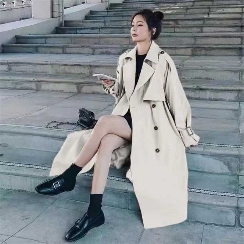 New Streetwear Loose Trench Coat Women Mid Long Fashion Korean Elegant Khaki Windbreaker Coat Casual Double Breasted Female TopsT251216
