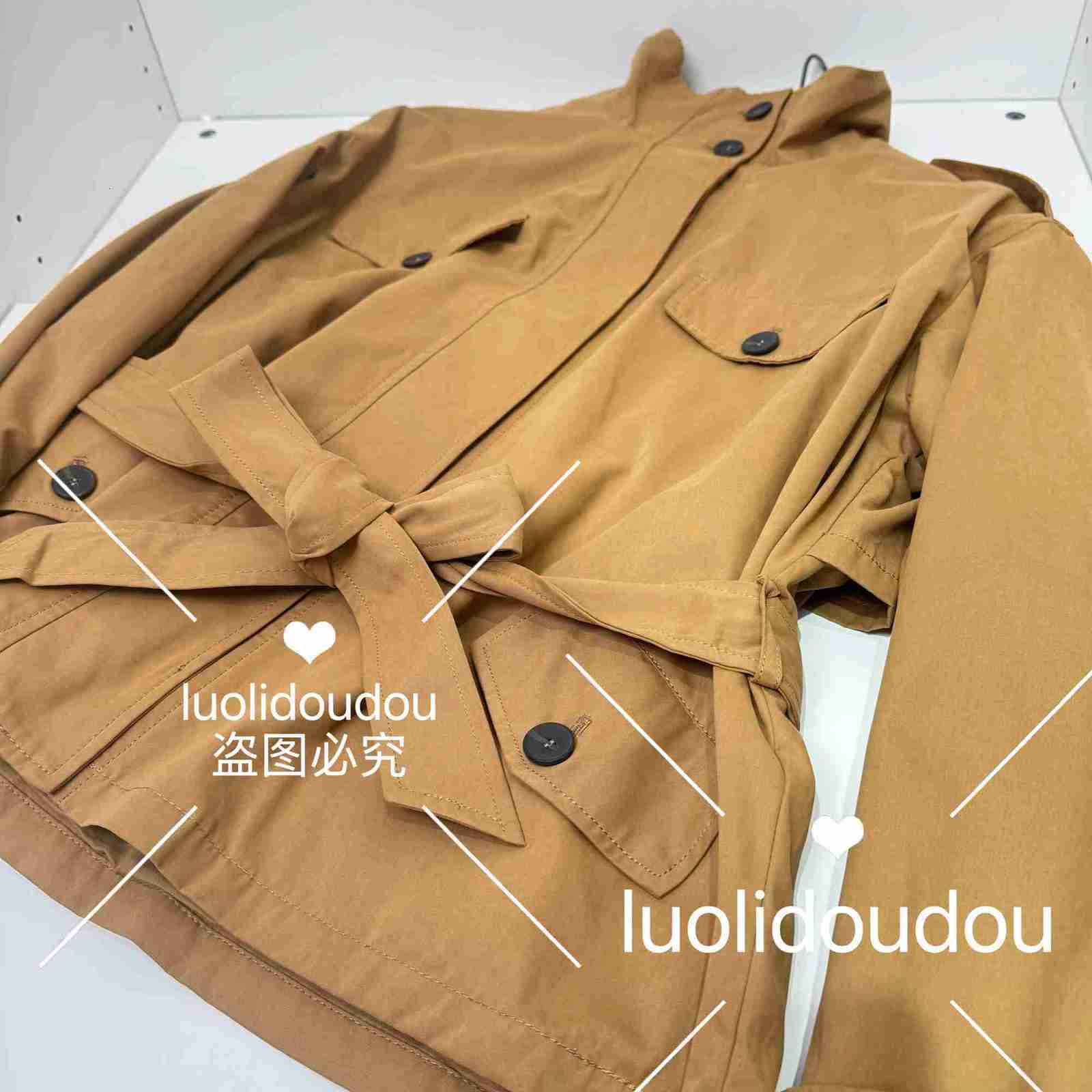 5320/888 Autumn womens clothing lace-up short simple cropped trench coat belt jacket 5320888 756T251216