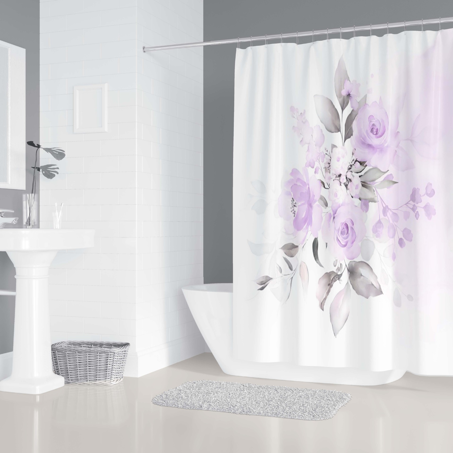 YL-37970 Waterproof Shower Curtain 3D Printed Shower Curtain Tropical Jungle Floral Season Polyester Shower