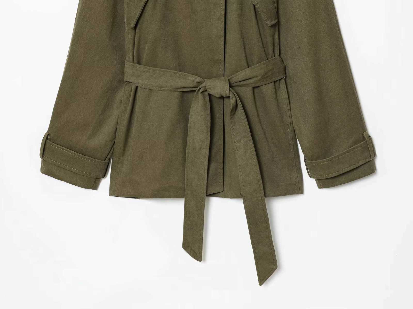 2025 Autumn New Womens Fashion European and American Style Personalized Stand up Collar Long Sleeve Cotton Belt WindbreakerT251216