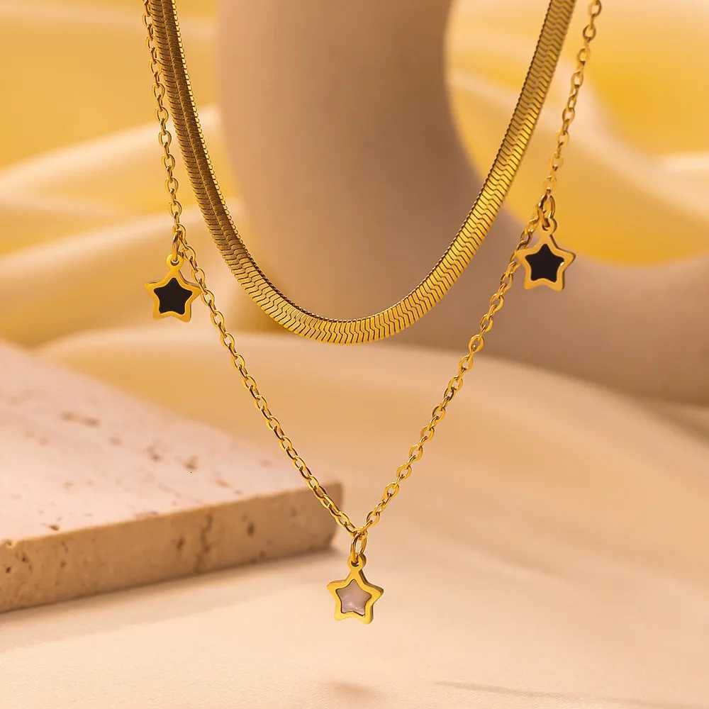 Womans Stainless Steel Double-Layered Pentagram Hip Hop Style Necklace Suitable For Daily Wear M251216