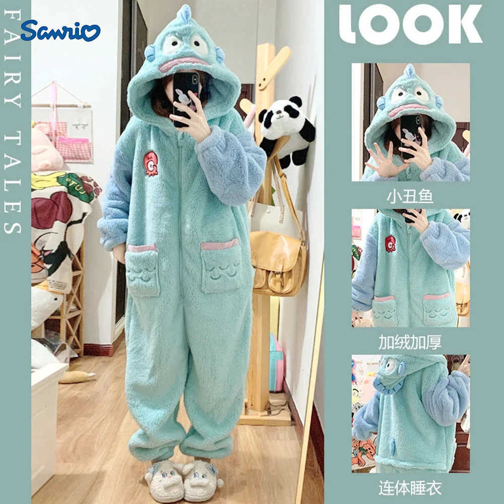 Sanrio Hangyodon Kigurumi Plush Siamese Pajamas Merman Onesie Jumpsuit Pyjamas Coral Velvet Homewear Cartoon Nightgown Cosplay Costume H251216