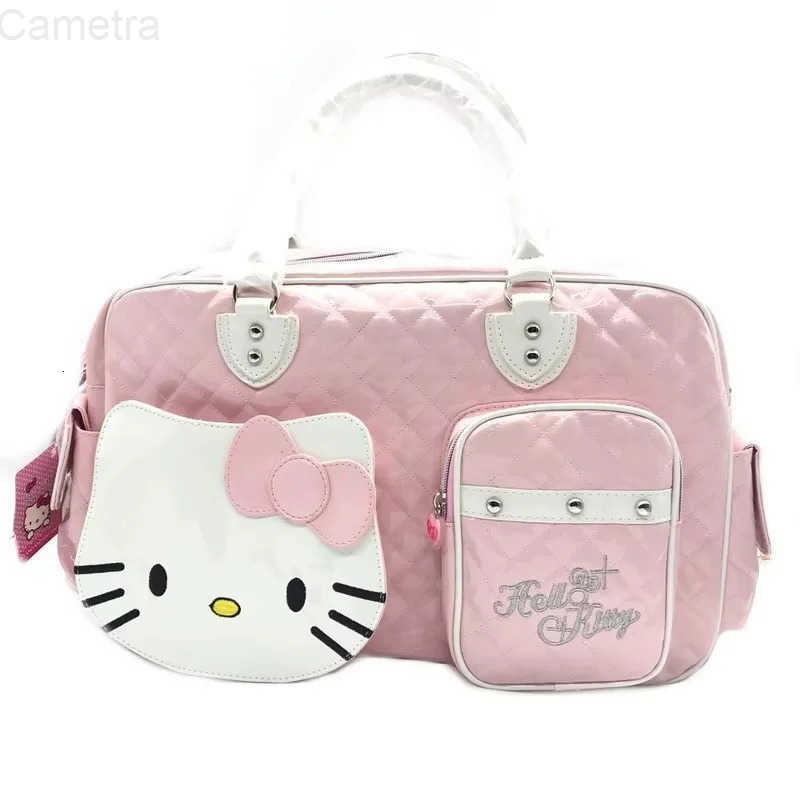 Sanrio Y2k High Capacity Handbag Messenger Bag Kawaii Hello Kitty Cartoon Pu Bright Surface Girls Fashion Travel Bags Gift Toys H251216