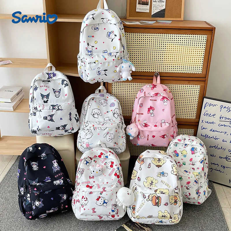 Sanrio New Cute Kuromi Melody Cinnamoroll Large Capacity Backpack Boys Girls Cartoon Hello Kitty Kawaii Canvas Schoolbag H251216