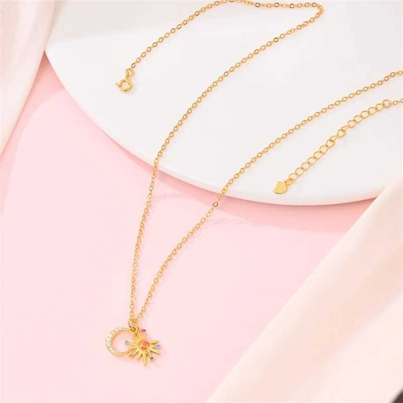 Golden Necklace 925 Sterling Silver Sun Moon Classic Simple Adjustable Necklace for Women Girl Fashion Jewelry Gifts M251216