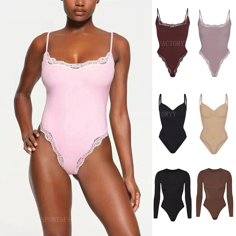 SKIMS Kardashian LIGHT ESSENTIAL Off the Shoulder Long Sleeved T Shirt Base Layer Tight One Piece Dress with A Line Shape Shaping bodysuit Sexy bandeau top