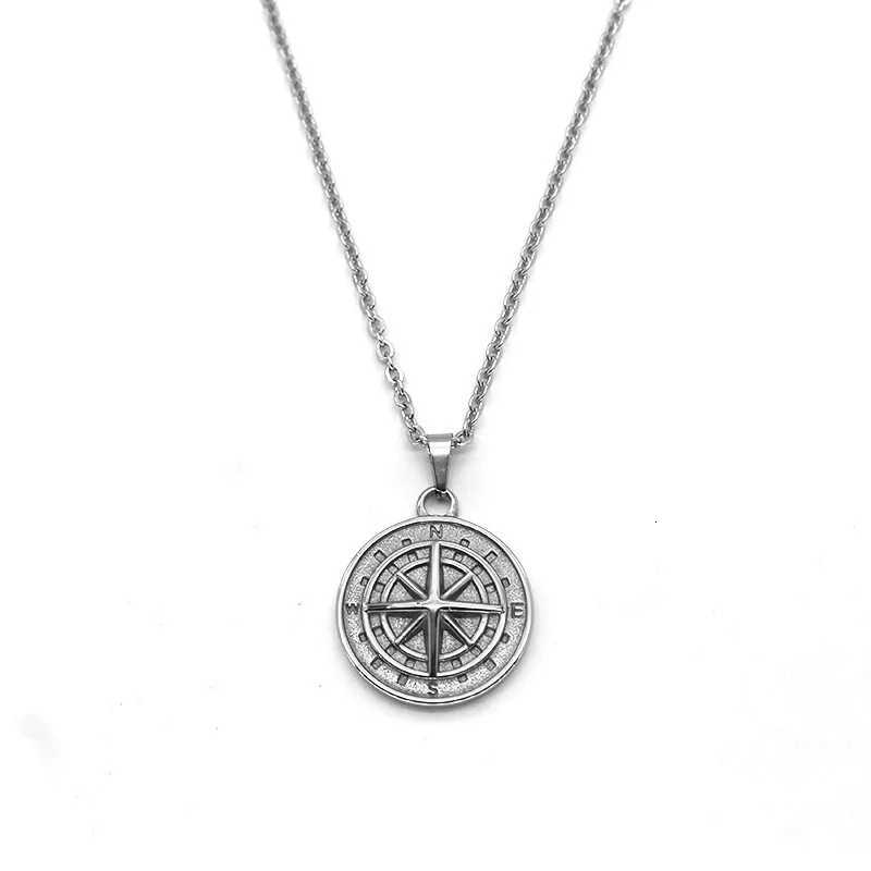 Unisex Titanium Steel Compass Pendant Stainless Steel Vintage Compass Necklace M251216