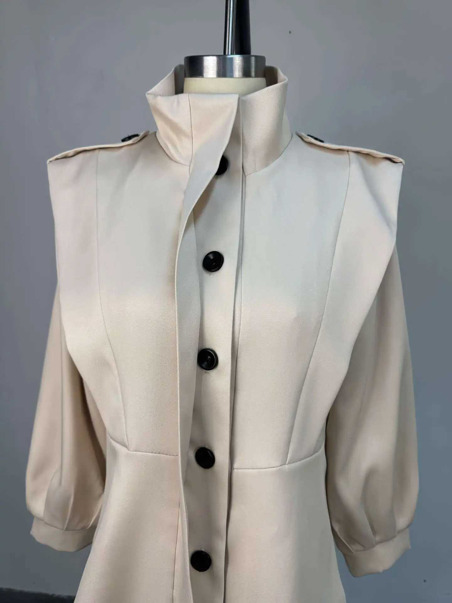 Women Short Trench Coats Solid Jacket Irregular Long Sleeves Stand Collar Loose Office Lady Elegant Casual 2025 Spring AutumnT251216