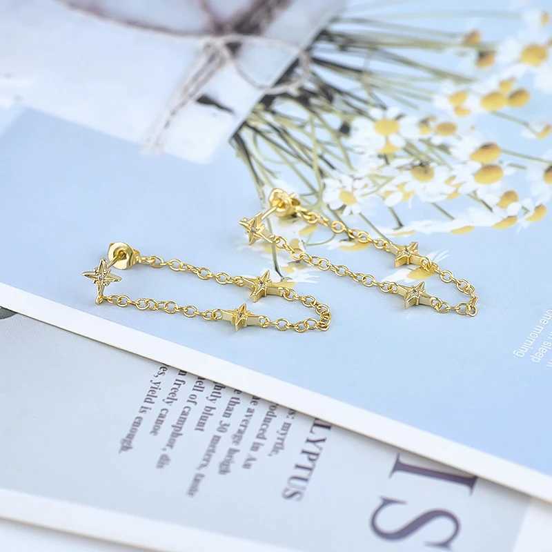 925 Sterling Silver Needle Eight-pointed star/star White Zircon Chain Earrings For Women Tassel Earrings Fashion Party Jewelry G251216