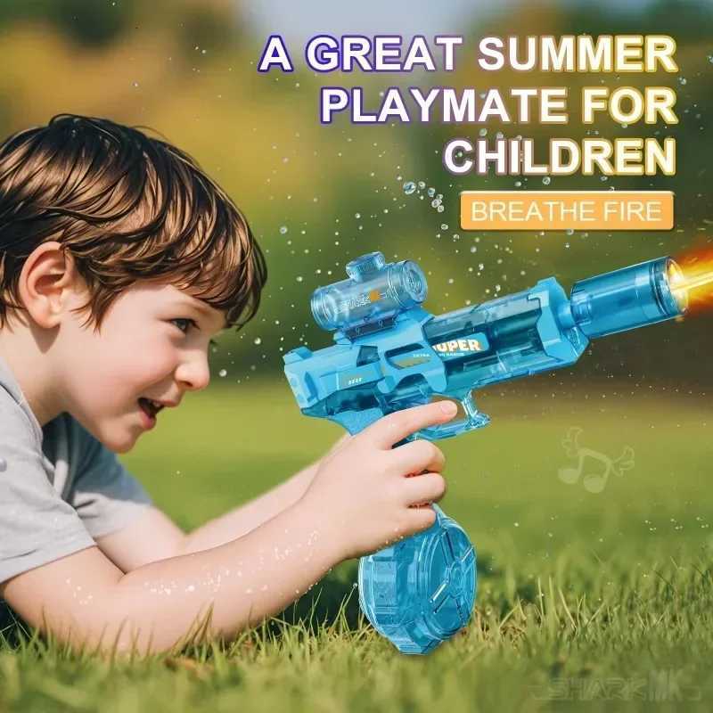 Simulated Firing and Recoil Electric Water Gun Toys Children Automatic Sensor Lights Water Pistol Summer Outdoor Beach Kids Toy H251216