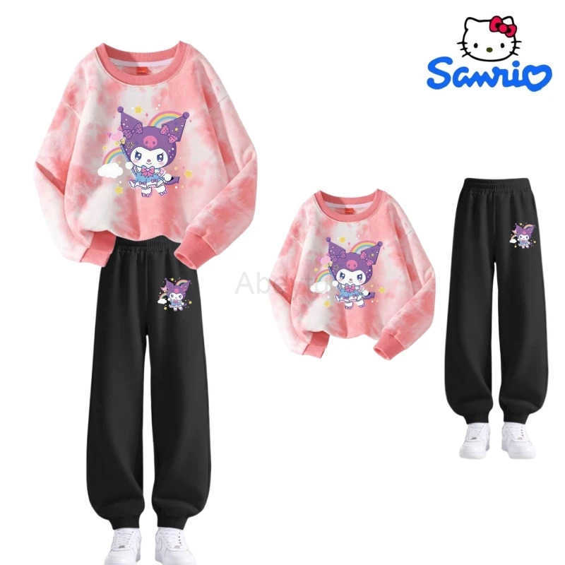 Sanrio Baby Girl Clothes Set Autumn Kid Cute Kunomi Printed Sweatshirts Pullover Tie Dye TopPants 2pcs Suit Children Tracksuits H251216
