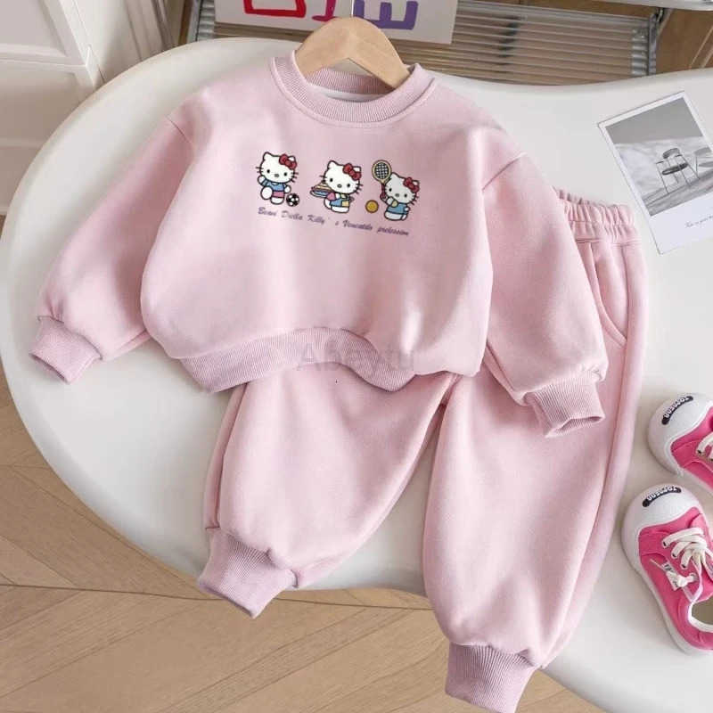 Sanrio Baby Girl Clothes Sets Autumn Kid Hello Kitty Printed Sweatshirts Pullover Top Trousers 2pcs Suit Children Sweet Tracksuits H251216