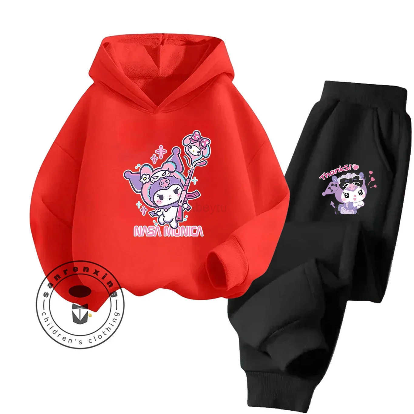 Sanrio 2D Hot Sale Kuromi Cartoon Printed Hoodie Set 2025 Fashion For Kids Teens Boys Girls Casual With Matching Dress Autumn Winter H251216