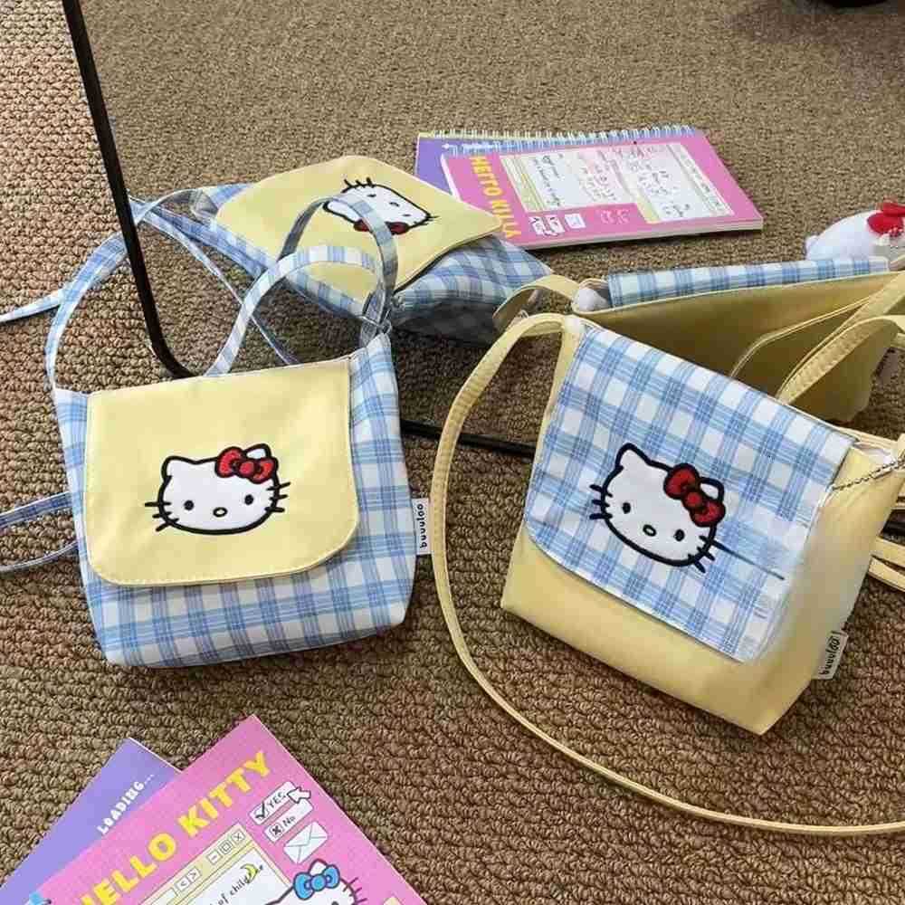 Sanrio Cute New Hello Kitty plaid bag women shoulder crossbody bag small bag Cartoon Cat shoulder handbag Kawaii Shoulder Pouch H251216