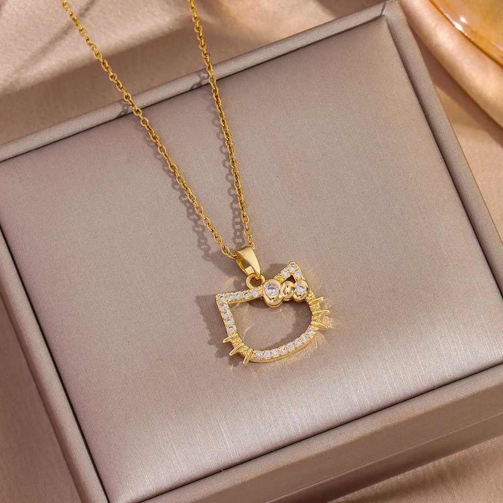 Sweet Cute Kitty Pendant Necklaces For Women Cartoon Style Female Stainless Steel Neck Chain Jewelry Girls Daily Wear Chains M251216