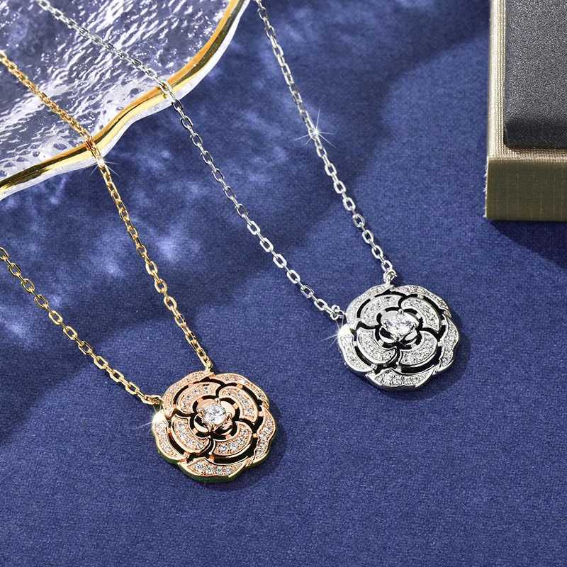 Platinum rose gold necklace ladies diamond-encrusted rose collarbone necklace camellia necklace M251216