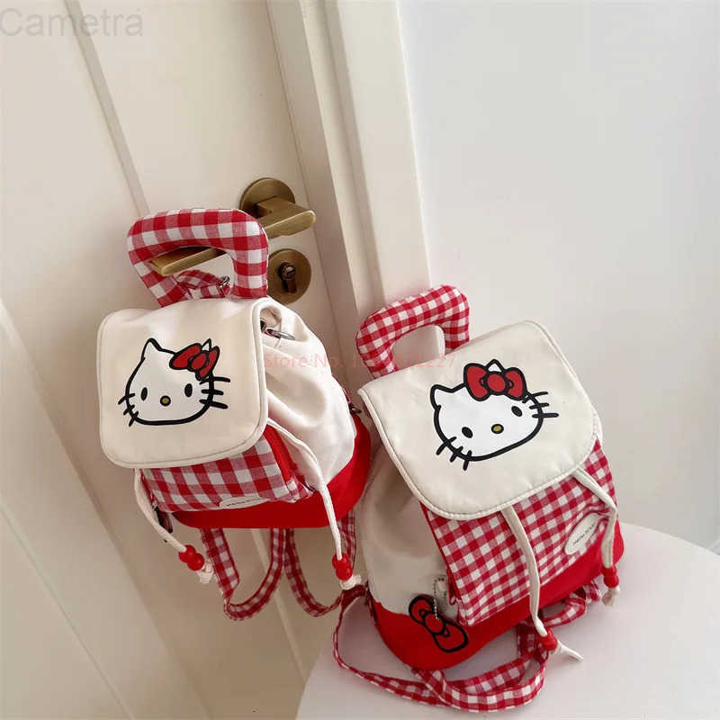 Sanrio Hot Hello Kitty Red Plaid Cute Kt Cat Backpack Female Cartoon Printing High Value Large Capacity Sweet Girl Mini Backpack H251216