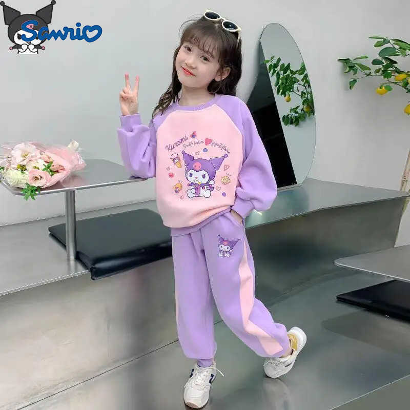 Sanrio Anime Cartoon Kawaii Girls Color Combination Suit Kuromi Spring and Autumn New Sweatshirt Trousers Sportswear Soft Sweet H251216