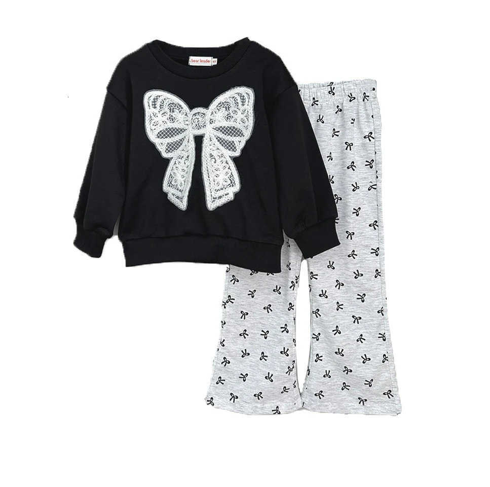 Sanrio Children Clothing Girls Hoodie Spring and Autumn 2025 New Bow Long Sleeved Hoodie Full Printed Bow Long Pants Two-piece Set H251216