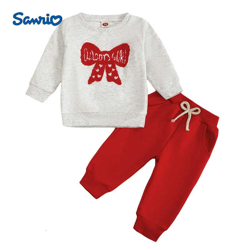 Sanrio Baby Toddler Girl Pants Set Heart Bow Embroidery Long Sleeve Sweatshirt Solid Long Pants Winter Fall Clothes H251216