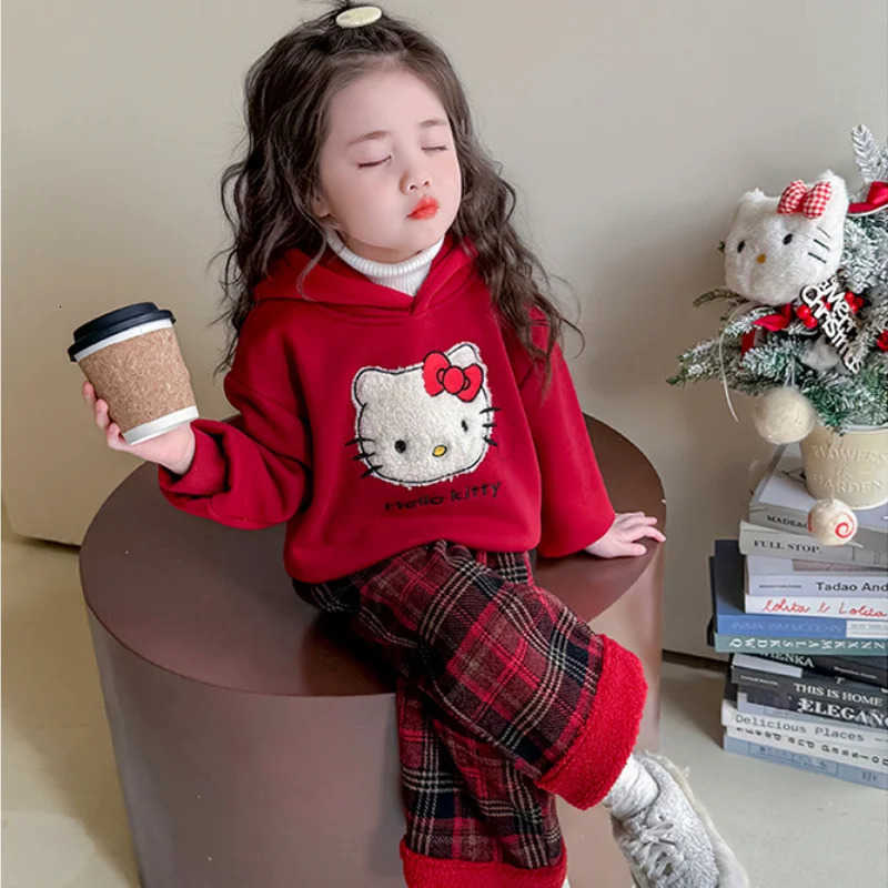 Sanrio Christmas Girls Cartoon Hoodie 2025 Winter New Kawaii Anime Thick Warm Coat 2Pcs Korean Style Fashion Comfort Sweet Leisure Set H251216