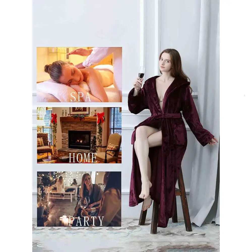Luxurious Hooded Full-Length Fleece Bathrobes for Women - Soft Warm Winter Gifts C251216