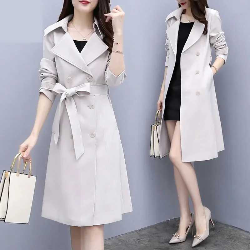2026 New Casual Thin Trench Coat Women Outwear Mid Long Slim Windproof Coat Spring Female Windbreaker Coat Gabardina Mujer M-3XLT251216